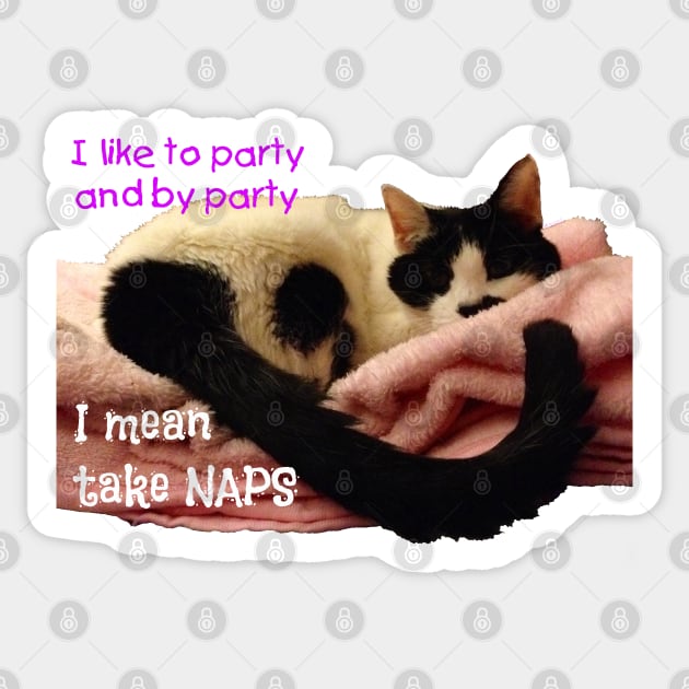 PAWTY TIME cow cat party like a napping cat Sticker by TanoshiiNeko